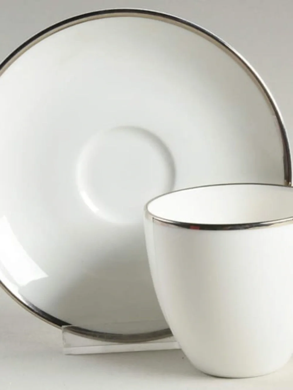 TiFFANY & CO Flat Demitasse Cup & Saucer Set Palladium Band with Platinum Trim